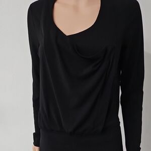 BCBGeneration Black Ribbed Ruched Long Sleeve Sheath Dress